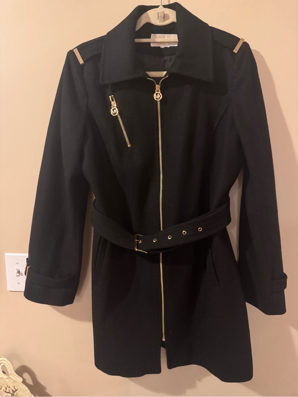 Michael Kors Black Belted Wool-Blend Trench Coat